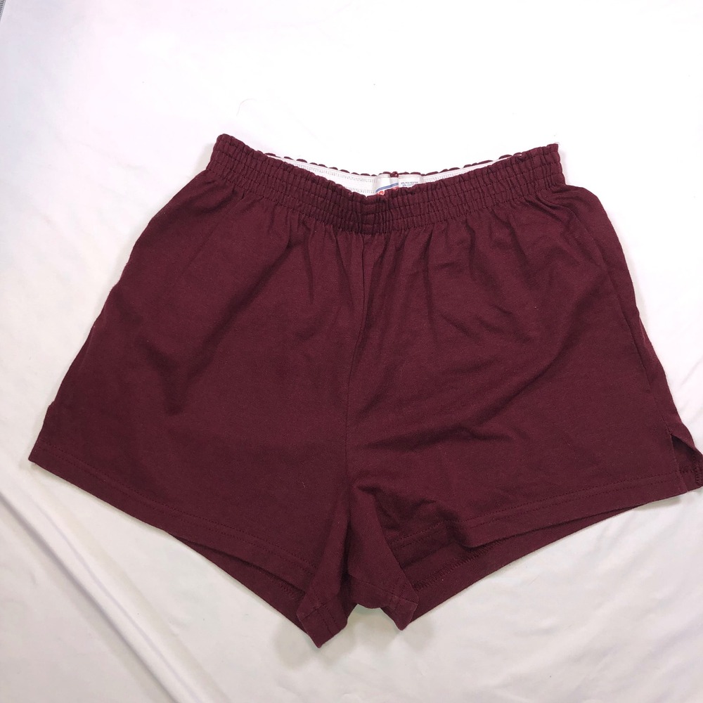 Soffe Maroon Burgundy Athletic Gym Shorts Cotton Blend Elastic Waist Small